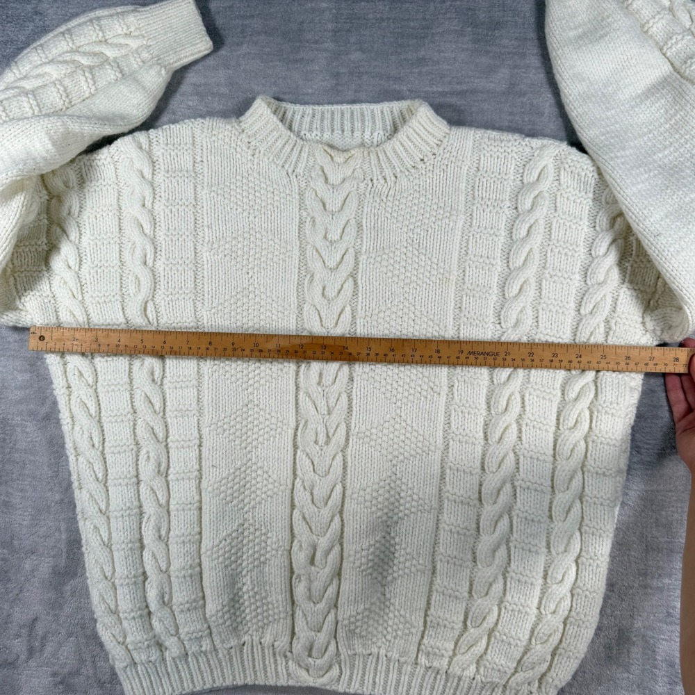 Vintage Cable Knit Sweater Womens XL Cream Chunky Aran Fisherman Pullover - Picture 6 of 7